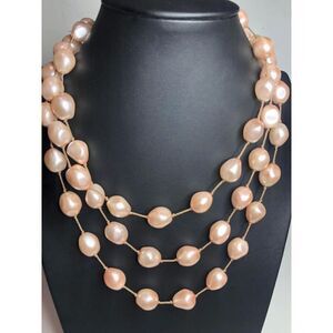 1706 Vintage Faux pearl Pink station layered necklace 17"